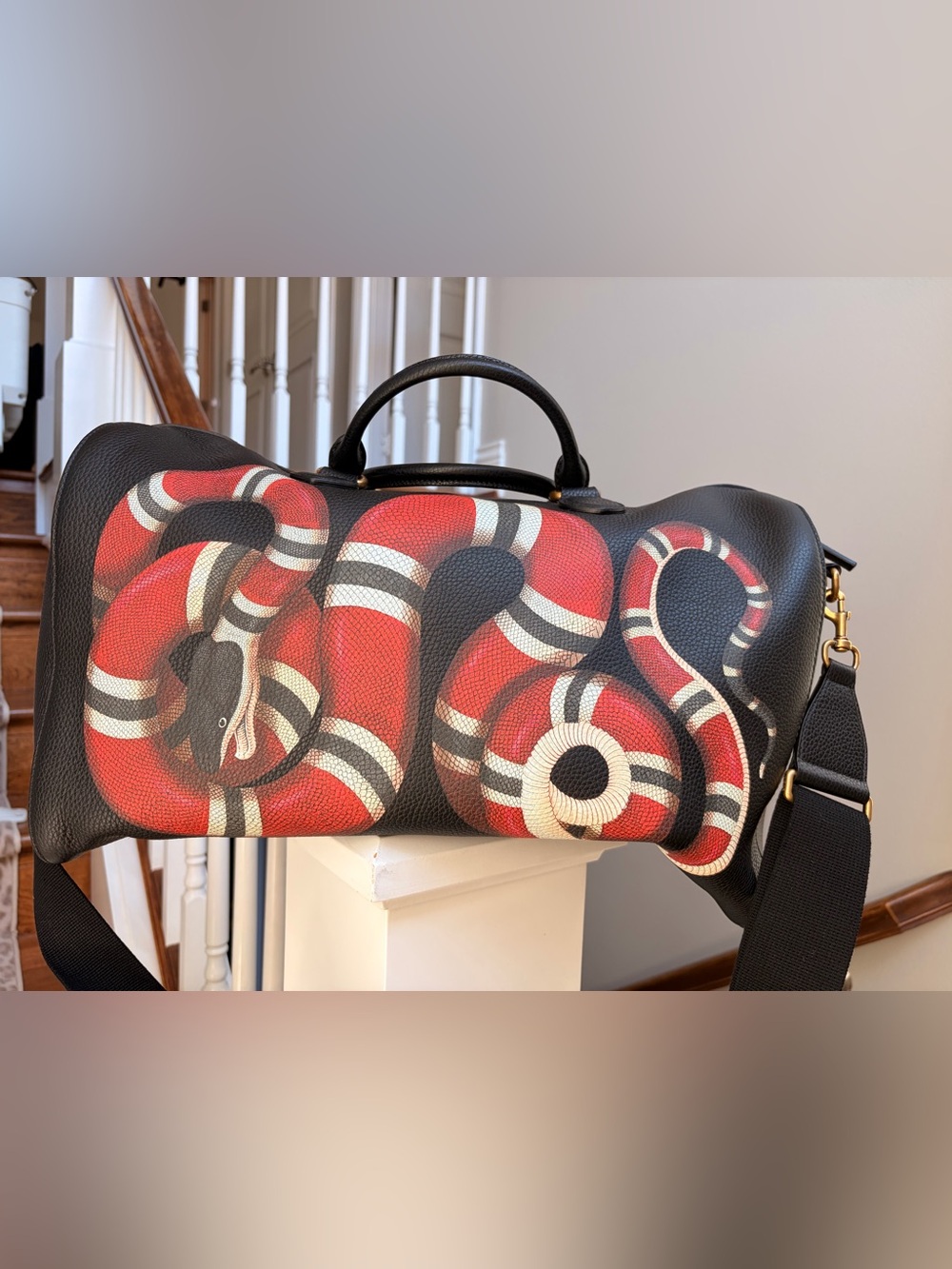 Gucci Kingsnake Printed Leather Duffle Bag